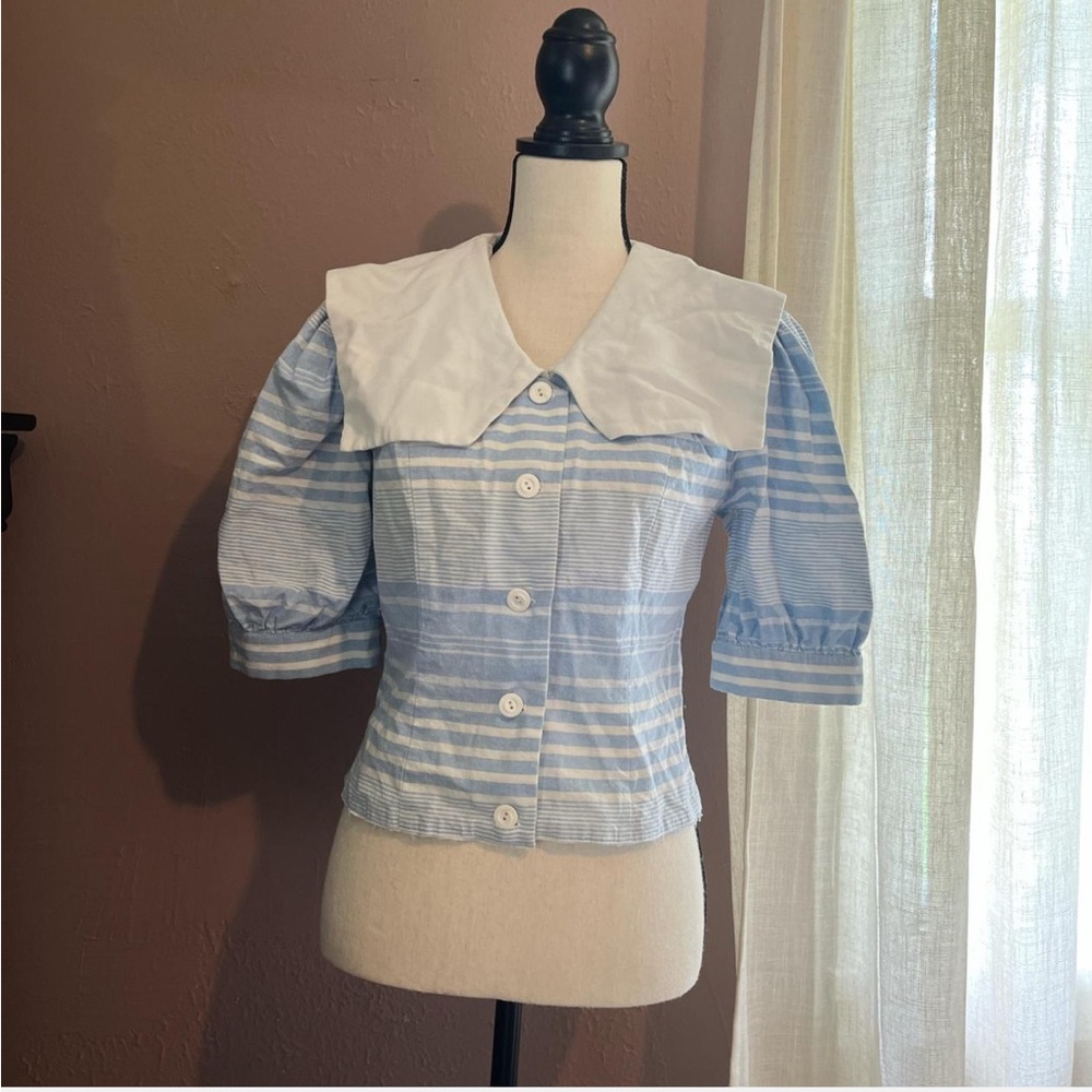 Vintage Striped Collared Blouse